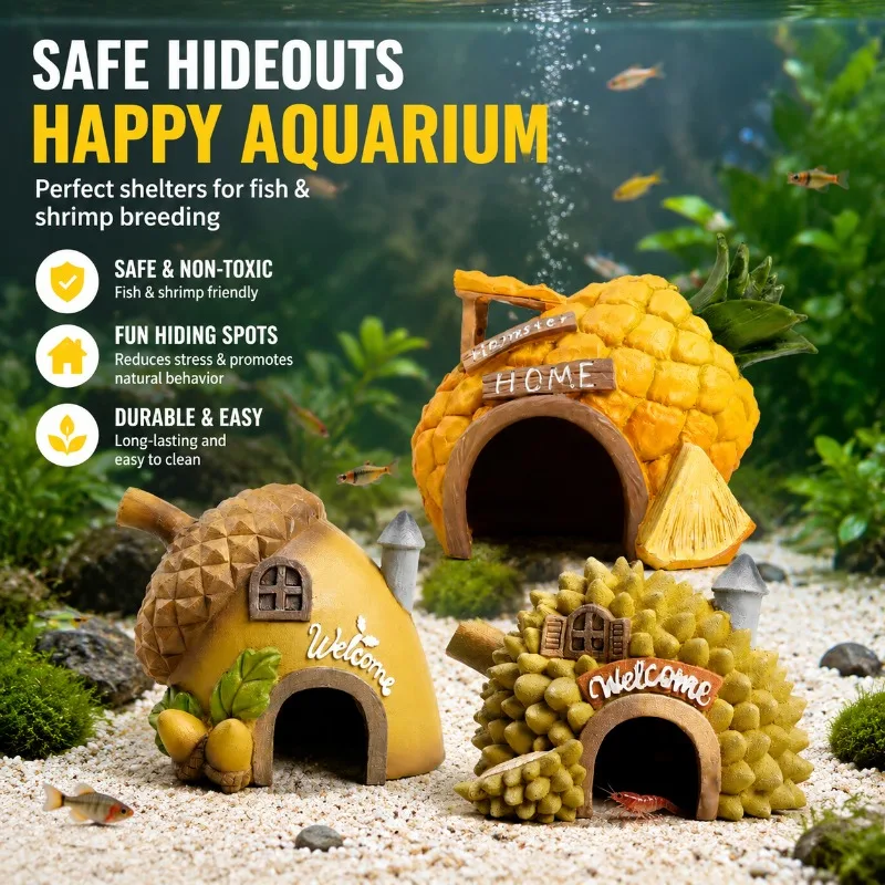 

Fish Tank Landscape Ornament Shelter Mushroom House Pineapple Hut Simulated Aquatic Decor Full Set Breeding Pot Hiding Cave