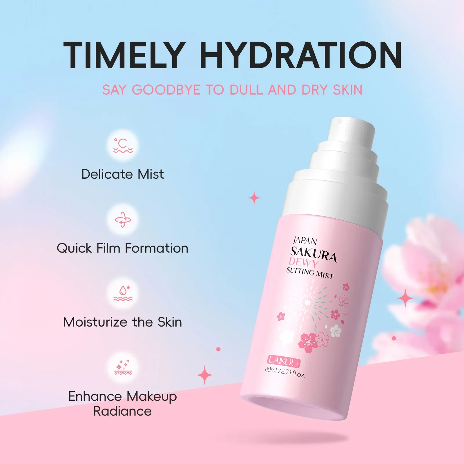 Sakura – Spray fixateur de maquillage, hydratant, imperméable, contrôle de l'huile, longue durée, Non collant, fixateur rapide, brume pour le visage
