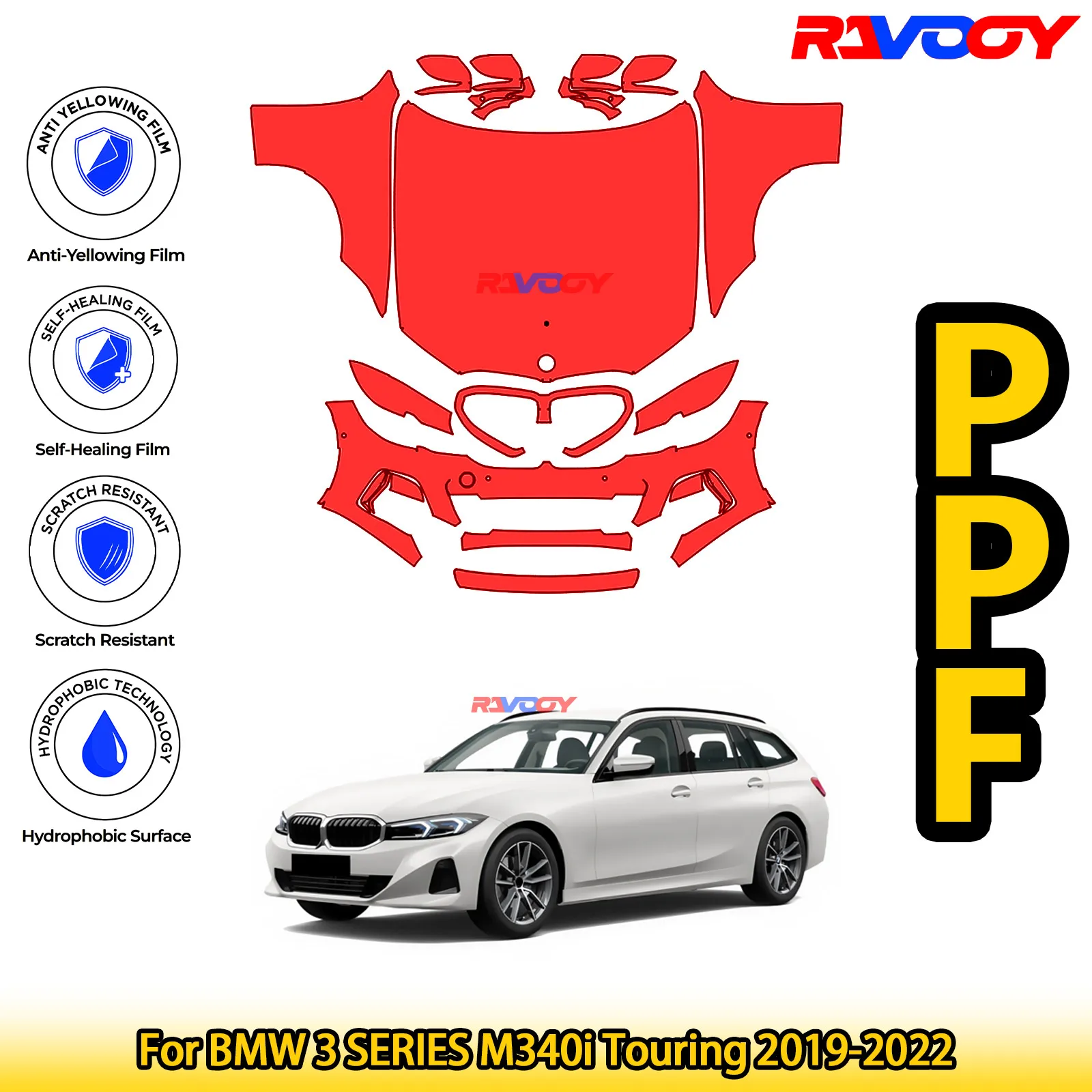 

Для BMW 3 SERIES M340i Touring 2019-2022, глянцевая матовая черная предварительно вырезанная передняя пленка PPF, защитная пленка для краски