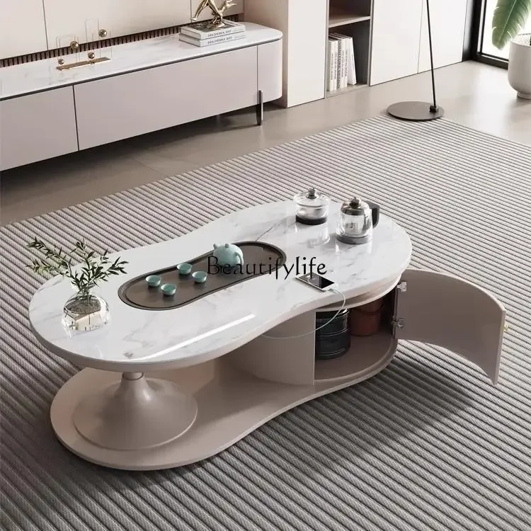 

LXModern light luxury rock slab special-shaped coffee table simple microcrystalline stone Kung Fu tea table one-piece TV cabinet