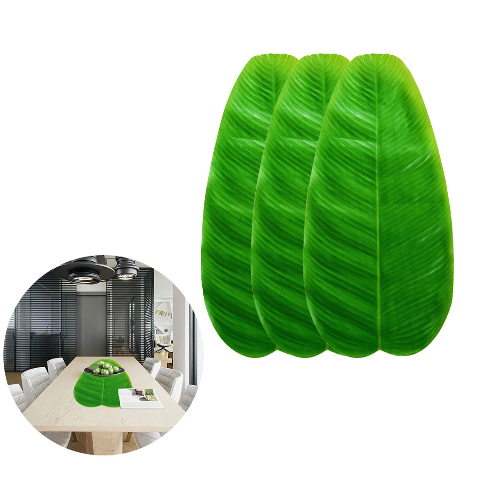 

3pcs Artificial Leaves Table Mat Leaf Placemat For Tropical Hawaii Party Decor Home Kitchen Living Room Decoration