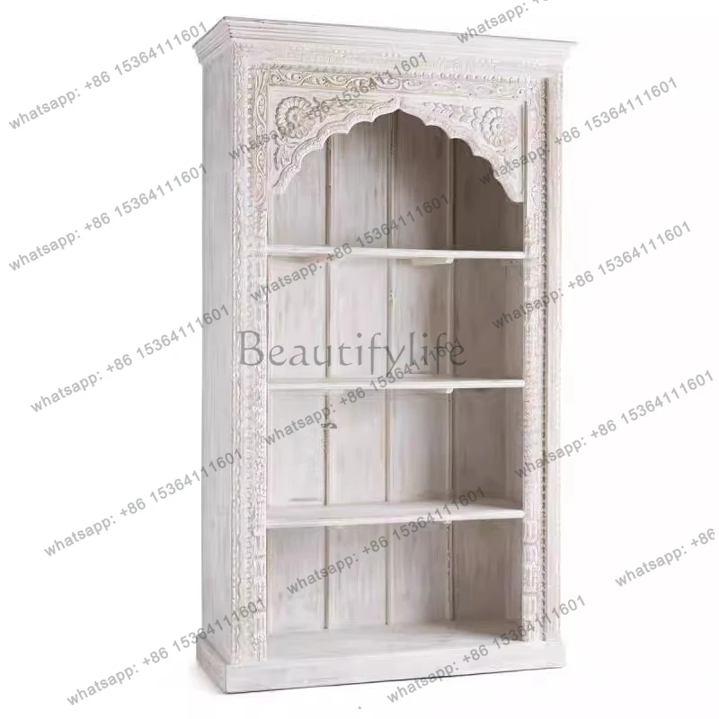 

French retro solid wood bookcase European engraved display living room shelf American side cabinet