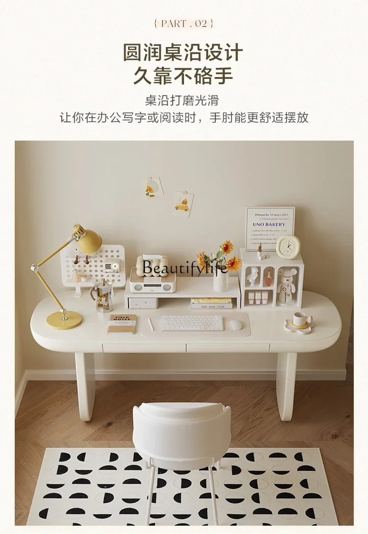 ls 27French cream style desk modern simple light luxury solid wood high-end desk home study