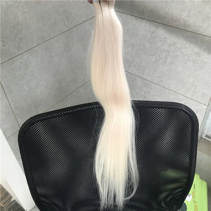 Vsr-extensiones de cabello con cinta Rubia de platino, cabello humano de 24 pulgadas, cabeza completa, 20 piezas, cinta de pegamento azul