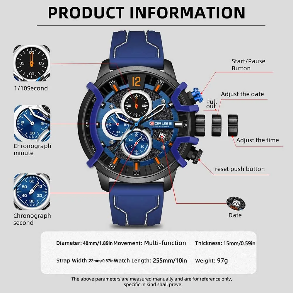 BORUSE 2 قطعة/المجموعة من ساعة رجالي رياضية وشخصية سوار سيليكون حزام مؤشر كوارتز ساعة اليد هدية مثالية للرجال #4