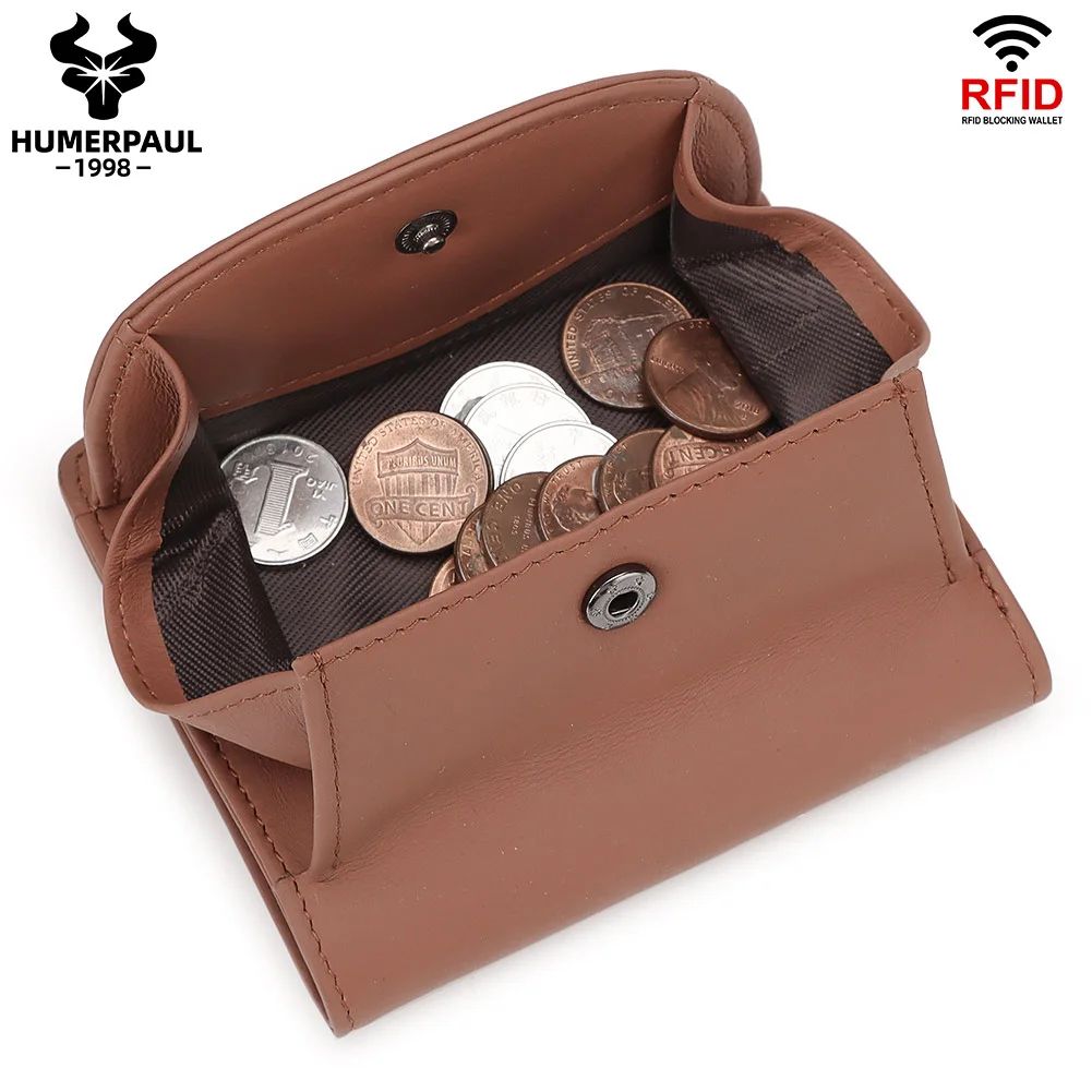 HUMERPAUL Genuine Leather Wallets for Women Fashion Small Coin Purse with RFID Card Slots Female Mini Money Clip