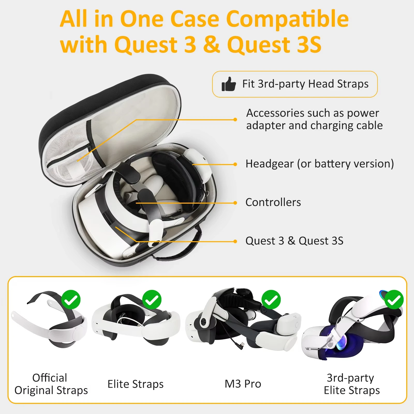 New Travel Carrying Case for Meta Quest 3 Headset Controllers EVA Hard Shell Storage Bag with Mesh for Meta Quest3 VR Accessorie