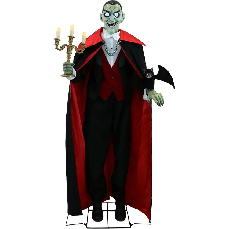 5.5-Ft. Tall Vampire Host, Motion-Activated Talking Halloween Animatronic for Indoor or Covered Outdoor Creepy Halloween