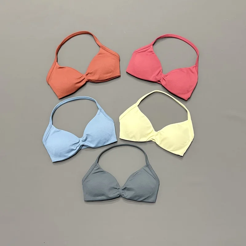 HISTELLO Sport-BH für Damen, nahtlos, Neckholder-Stil, elastische Unterstützung, gepolstert, Bruststraffung, Körperformung, für den täglichen Sport, Yoga, Workout, Gym-Tops – Detail 7