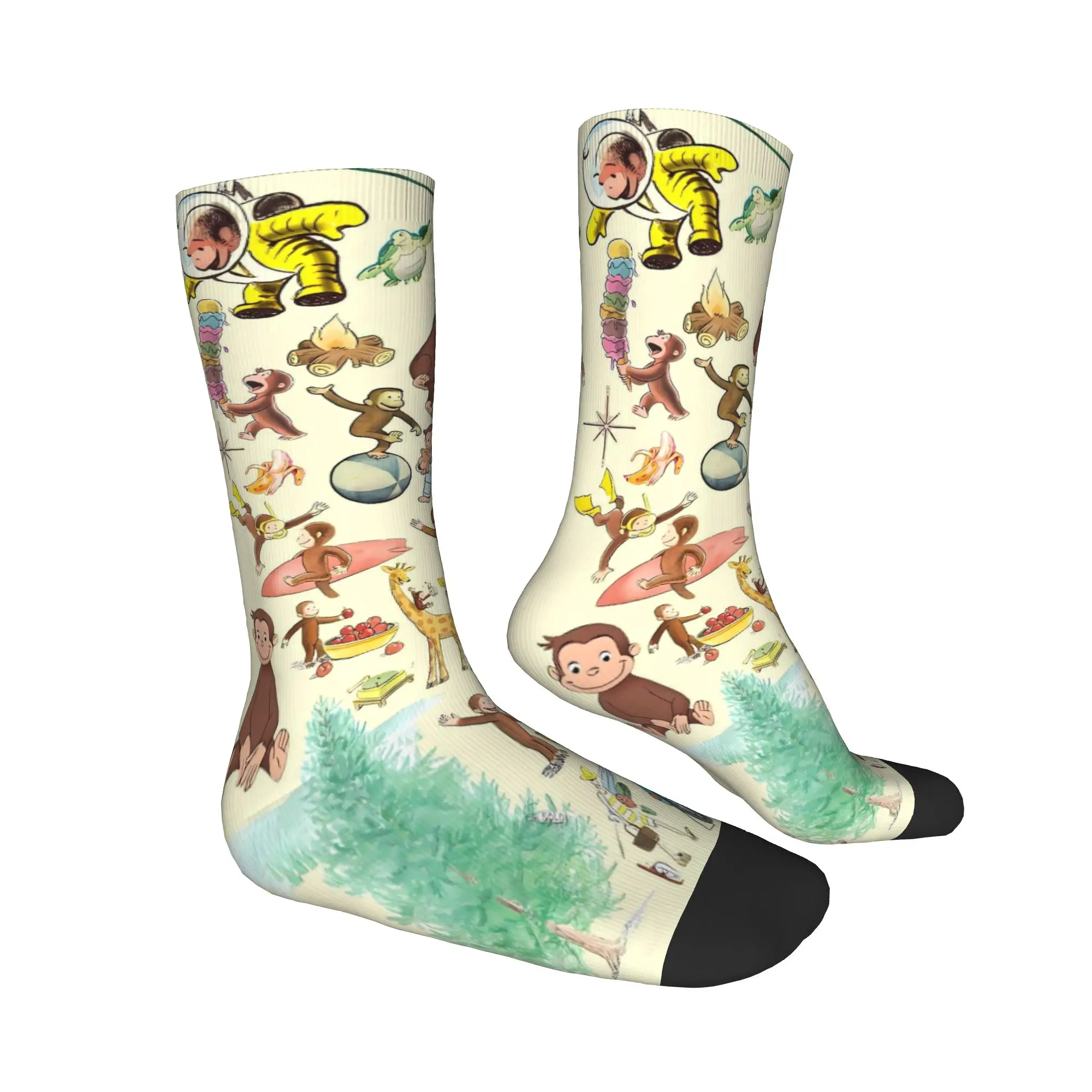 C-Curious George Socks  Printed Stockings Anti Slip Women Men Socks Quality Spring Fashion Running Socks