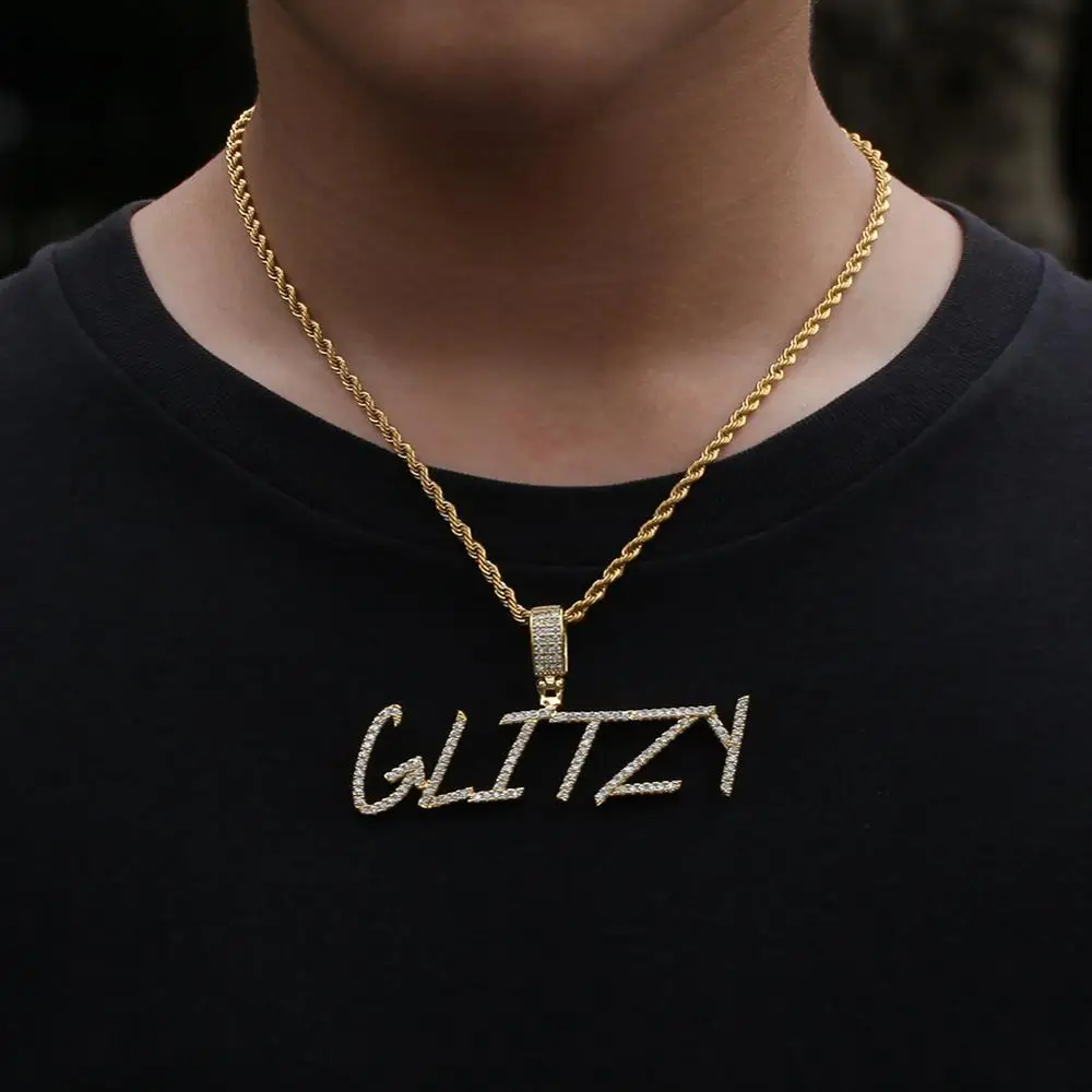 UWIN Brush Font Necklace Customize Name Pendant Free Commission Full Iced Out For Men HipHop Jewelry Gift