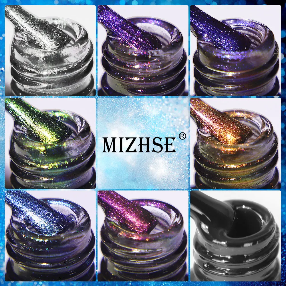 MIZHSE 8PCS Gel Nagellack Set 9D Cat Eye Top Coat Soak Off UV/LED Glitter 9D Cat Eye Magnet Lack Alle Für Nagel Maniküre Kunst