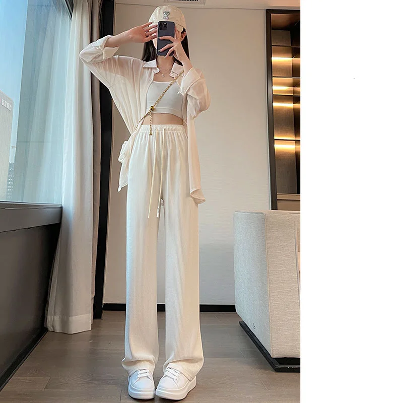 Pinky color breite Beine Frauen Frühling neue hohe Taille schlaffe Sensation mehrfarbige gerade Zylinder lässige All-Match-Hose