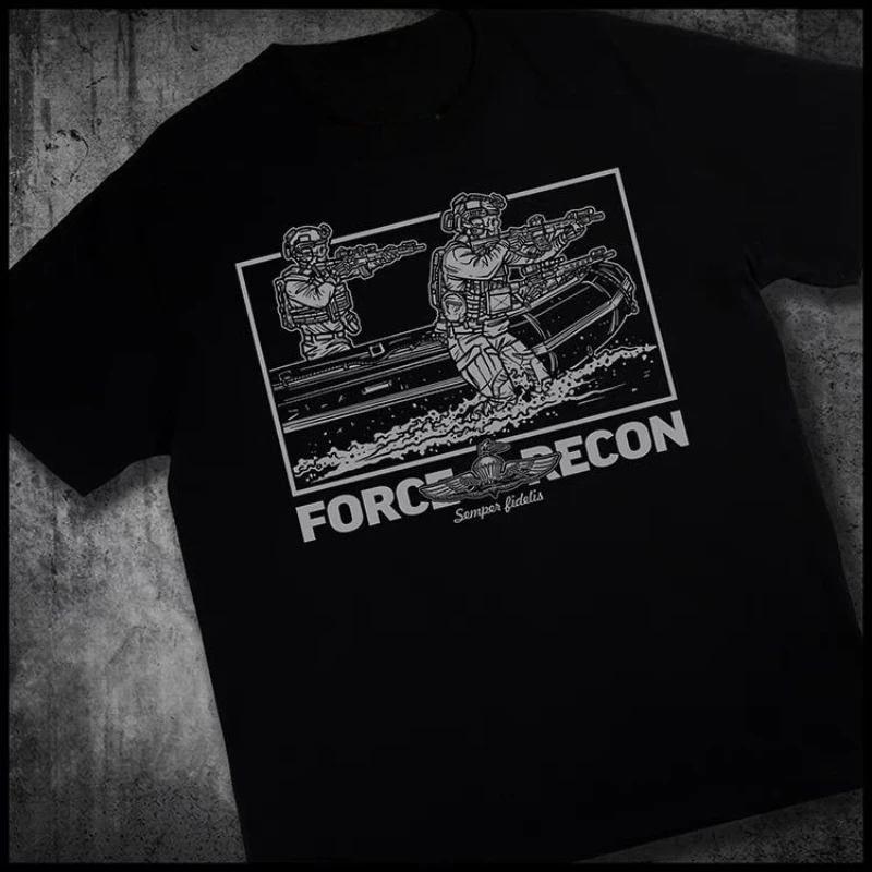 T-shirt a maniche corte casual tattica da uomo in puro cotone con stampa di fan militari di ricognizione della forza marina delle nuove forze speciali