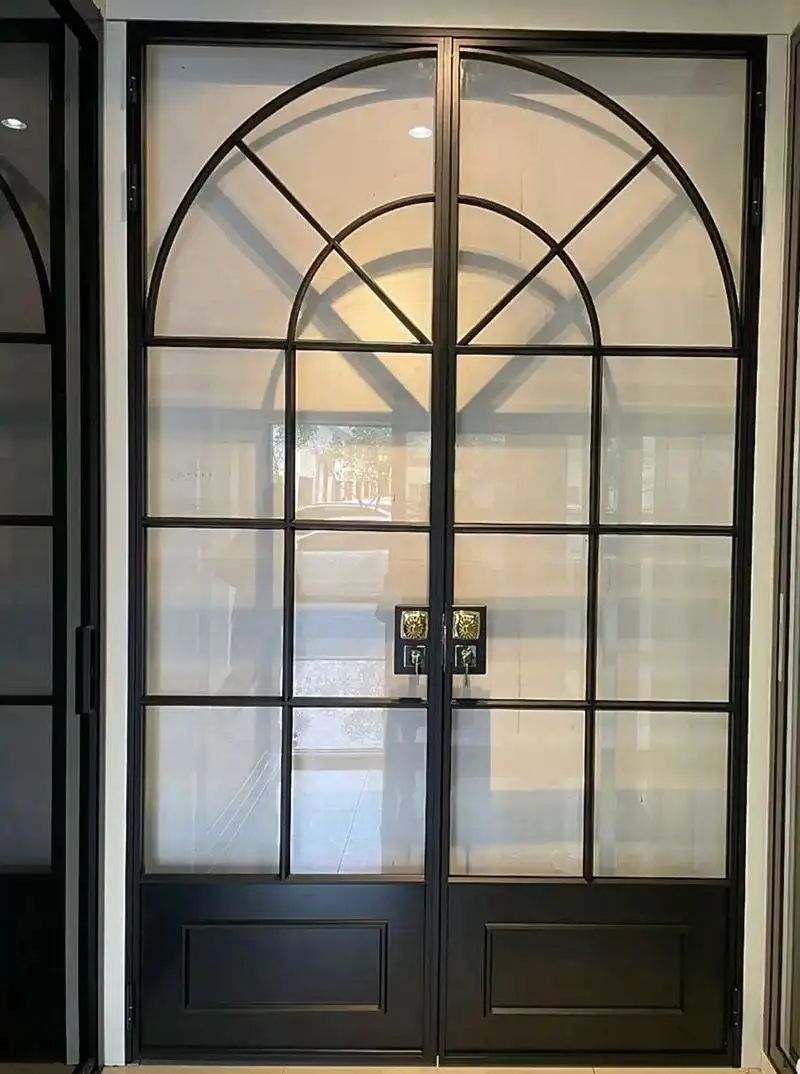 Factory Custom Made Fashionable French Door Aluminum Frame Arched Glass French Double Door High End Finished French Hinged Door