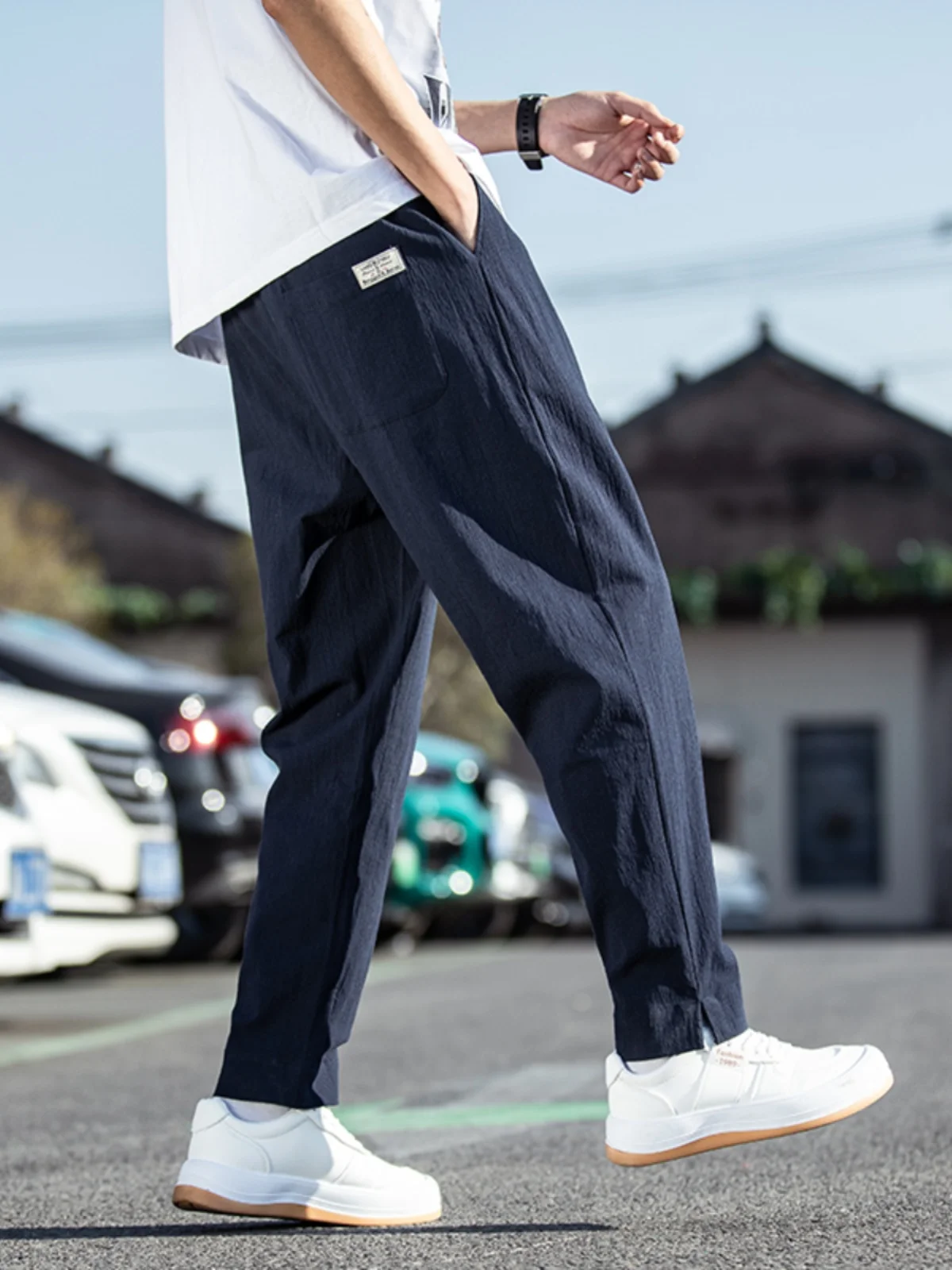 

Summer Thin Cotton Linen Men's Casual Loose Long Pants Set Comfortable Breathable Straight Leg Trousers for Youth And Adults