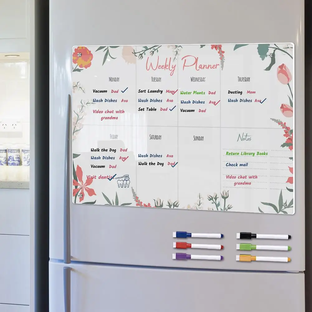 Superficie de escritura suave, pegatinas magnéticas organizadoras de pizarra blanca, planificador semanal de acrílico transparente