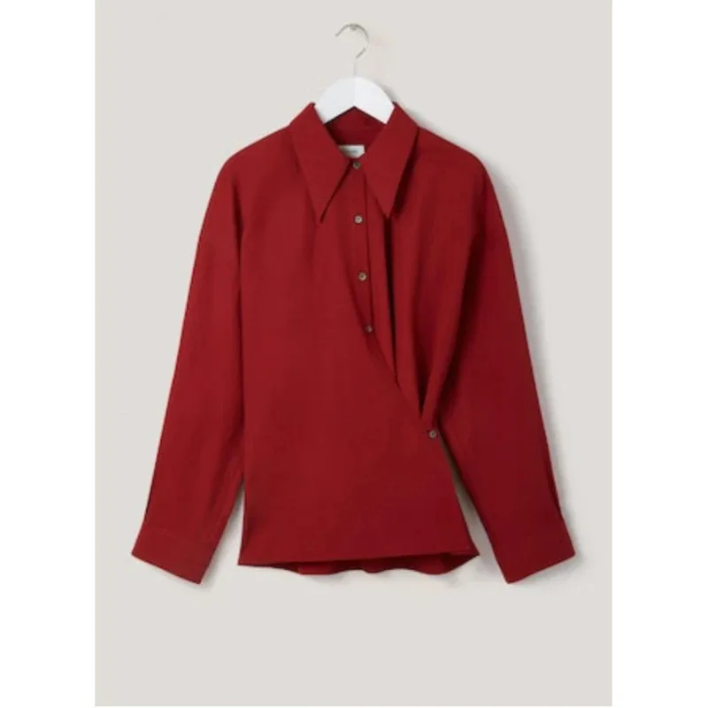 Sky06 ファッションパーソナリティレディースシャツラップシャツ女性の新しい非対称シングルブレスト長袖シャツ春/66liU&