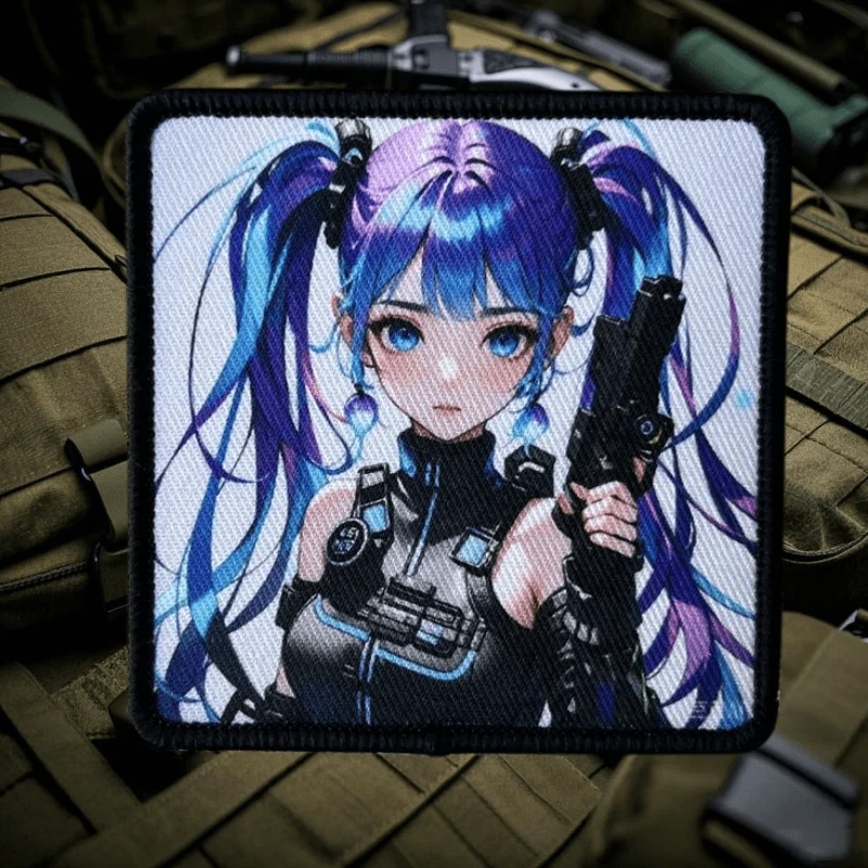 Purple Anime Girl Technology Sense Morale Badge Patch Tactical Military Armband Hook and Loop Backpack Accessories Sticker