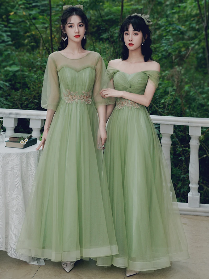 N78 Vestidos de Noche de tul verde, vestido Formal de graduación para niña y mujer, apliques de encaje, batas de graduación de cumpleaños, vestido de fiesta de boda