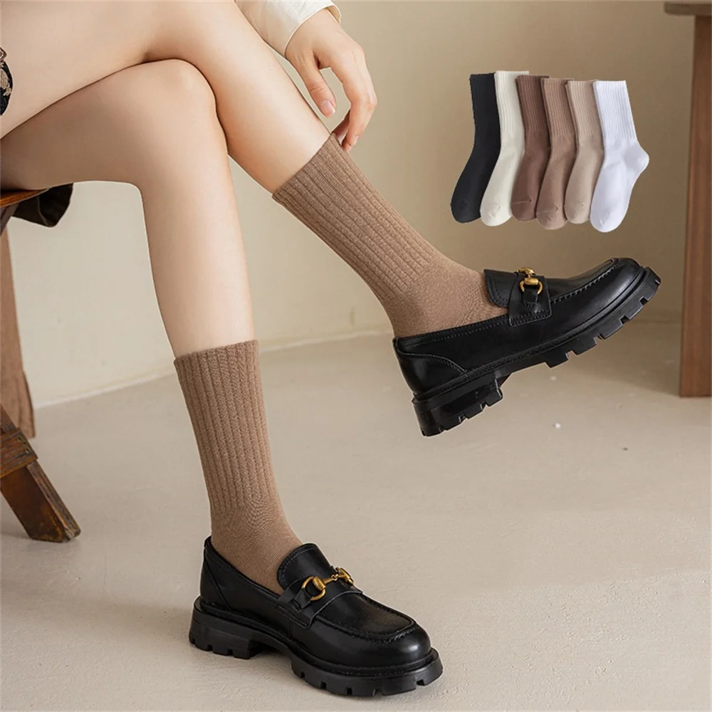 Y2k Knitted Long Socks Women Girls Casual Black White Loose Crochet Middle Tube Lolita Sox Cotton Solid Boot Cuffs Ruffles Socks