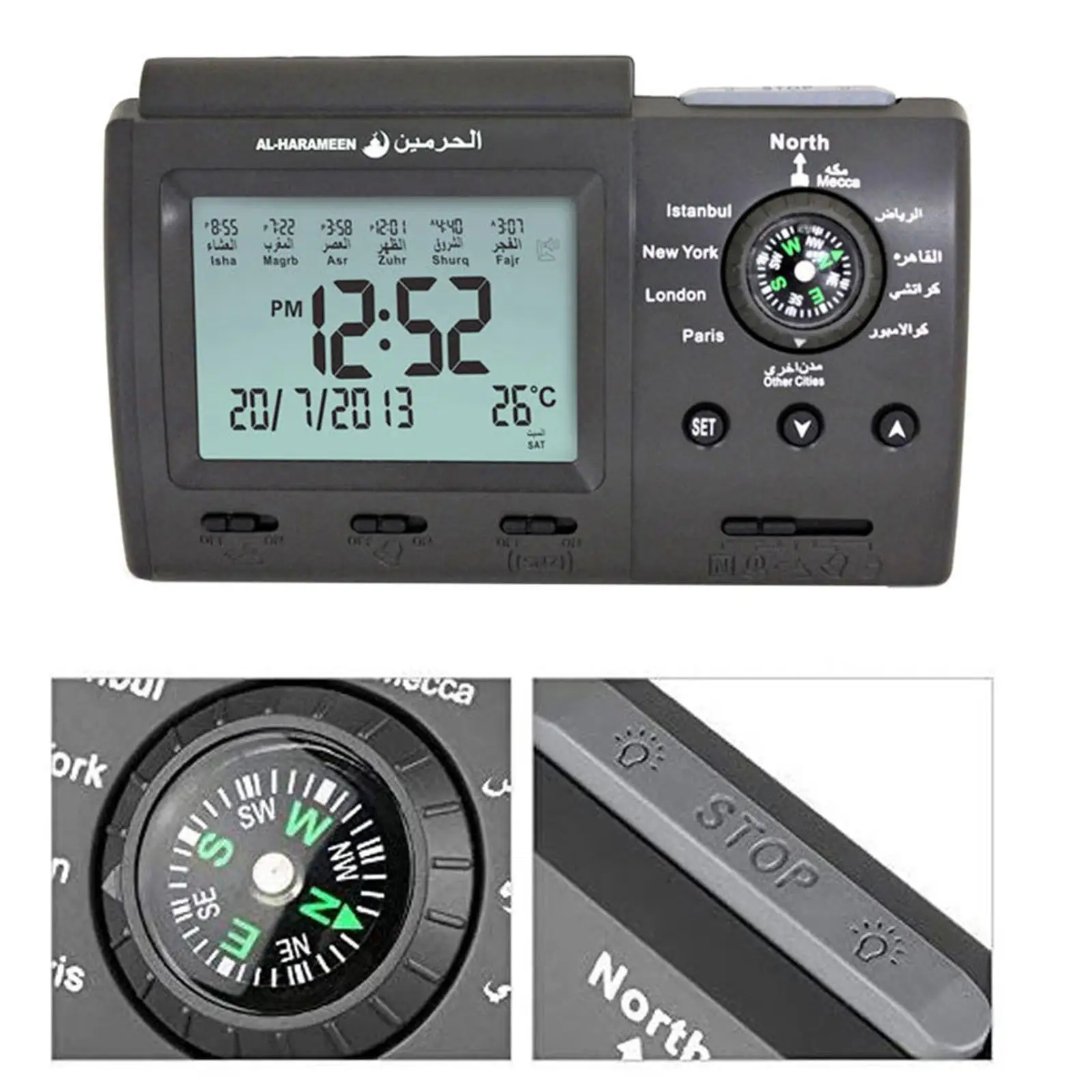 Azan Prayer Alarm Table Clock Muslim Snooze Function Backlight Function Date Temperature Desk Clock for Desktop Office Home