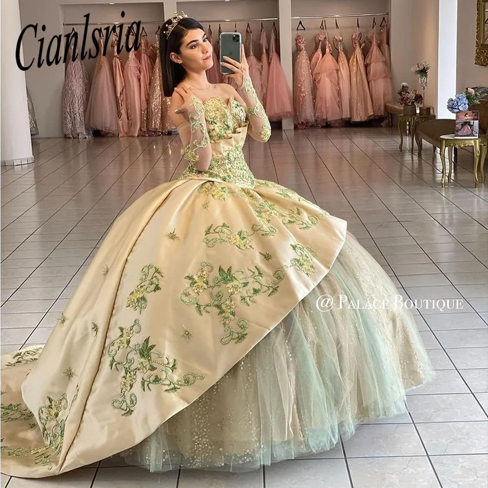 

Gold Embroidery Beading Crystal Quinceanera Dress Ball Gown Sweetheart Pleat Tiered Skirt Corset Vestido De 15 Anos