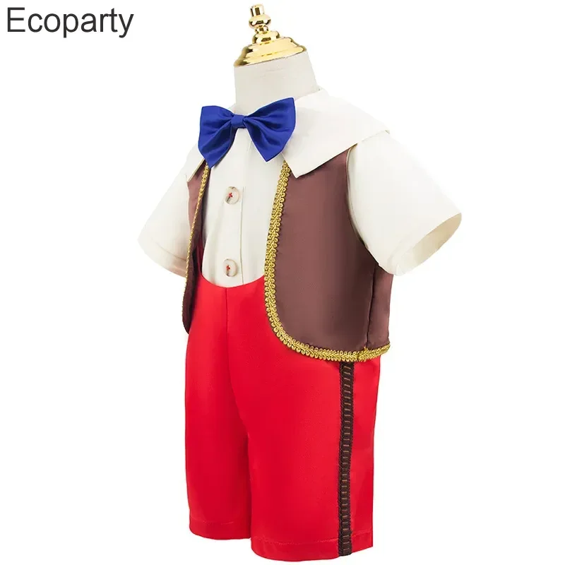 New Baby Boy Pinocchio Cosplay Suits Movie Shirt Pants Vest Sets With Hat 1-6 Years Halloween Anime Character Puppet Outfits