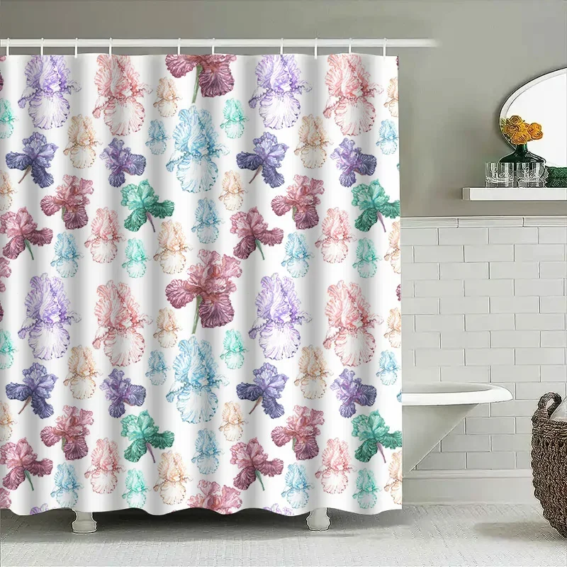 Bath Shower Curtain Waterproof Bathroom Decor Print Flower Pattern Home Decoration Washable Customizable Size Options Available