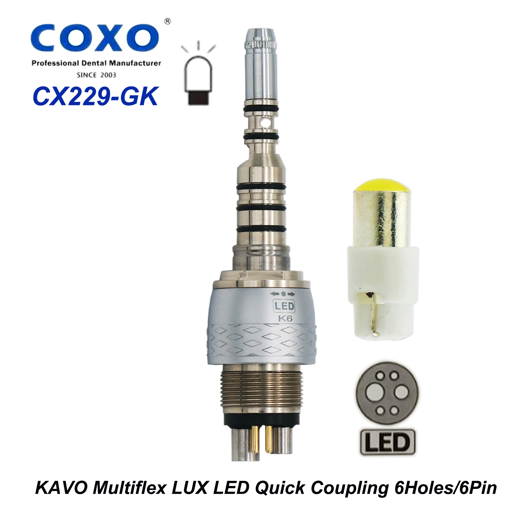 

KAVO Multiflex LUX Type COXO YUSENDENT LED Coupler Coupling 6Pin 6Holes For Dental LED Fiber Optic High Speed Turbine Handpiece