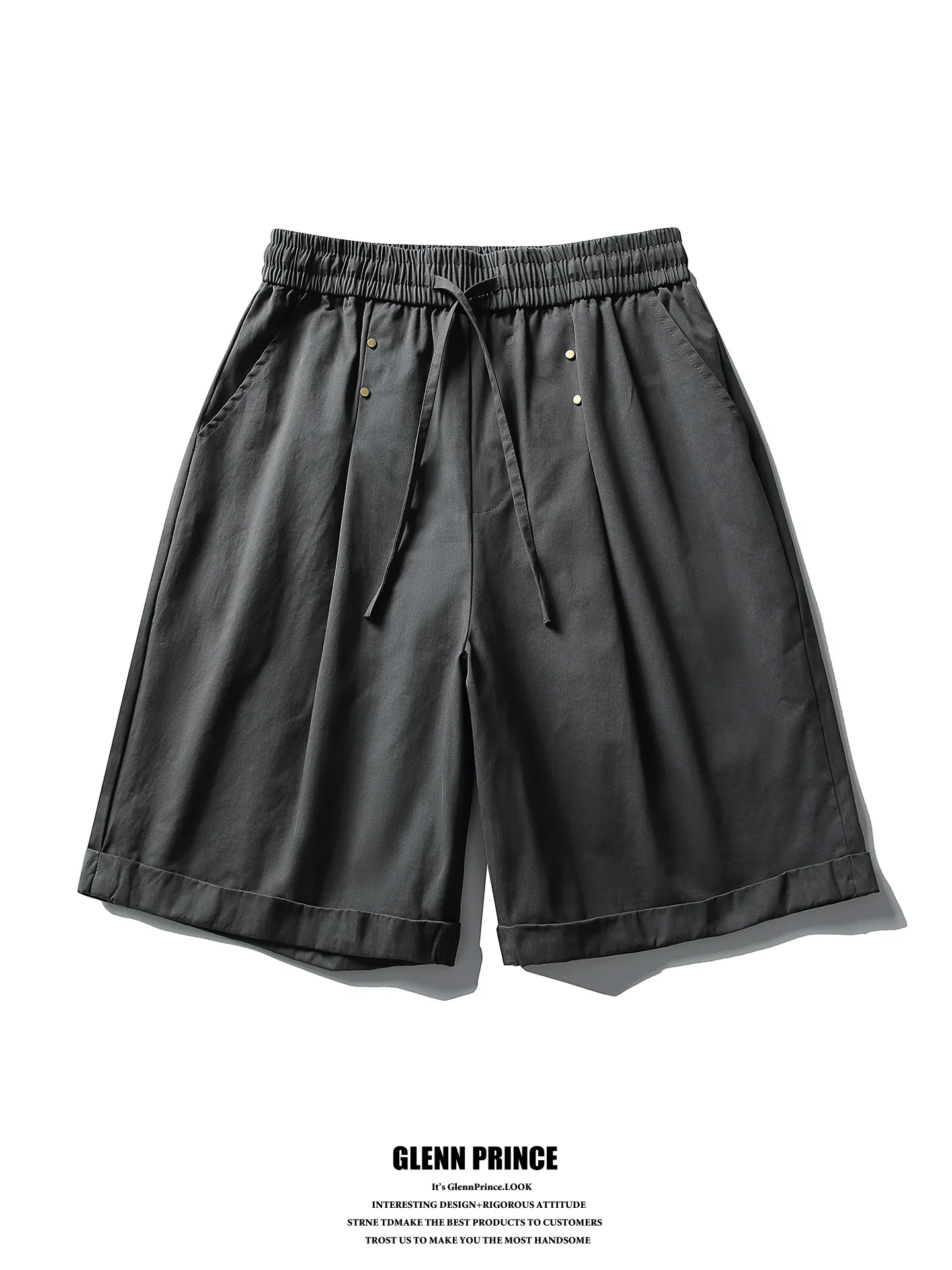 

GPstudio American Trendy Washed Vintage Rivet Shorts Men Summer New Loose Casual Five-Quarter Pants City Commute Daily Wear