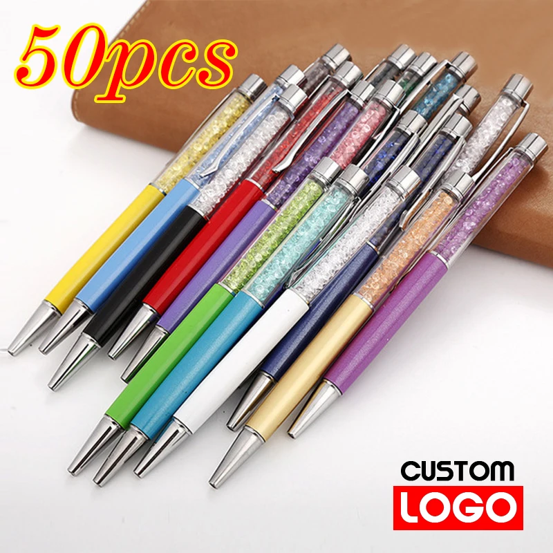 50Pcs/Lot Metal Handwritten Ballpoint Pen Free Custom Logo Cute Wedding Birthday Gift Gel School Office Lettering Signature