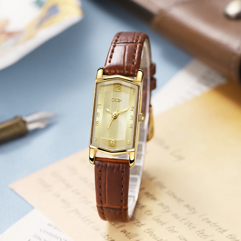 

GEDI Vintage Rectangular Women Watches Luxury Elegant Waterproof Genuine Leather Strap Ladies Wristwatch Quartz Watch for Woman