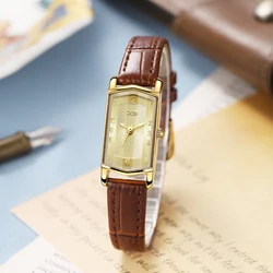 GEDI Vintage Rectangular Women Watches Luxury Elegant Waterproof Genuine Leather Strap Ladies Wristwatch Quartz Watch for Woman