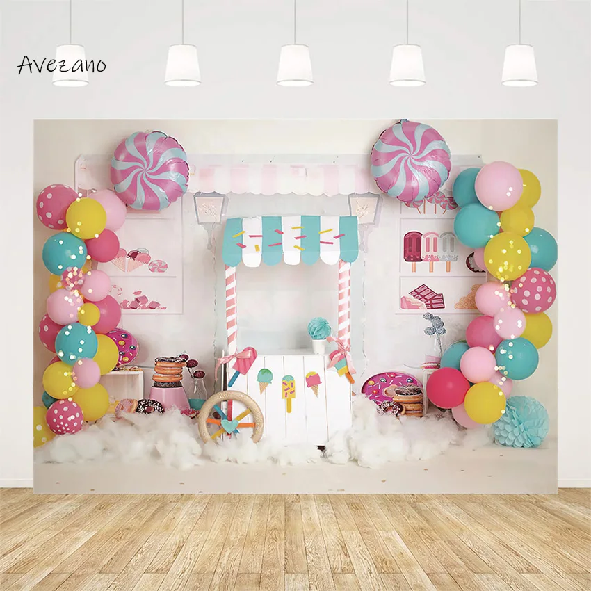 

Avezano Candy Bar Backdrop Photography Sweet Shop Lollipop Dessert Kids Birthday Party Cake Smash Background Photo Studio Decor