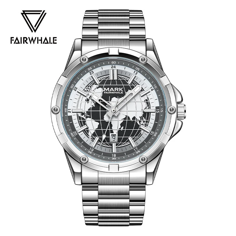 

Mark Fairwhale Фирменные новые деловые часы для мужчин из нержавеющей стали, модные водонепроницаемые кварцевые наручные часы с датой земли, мужские Reloj Hombre