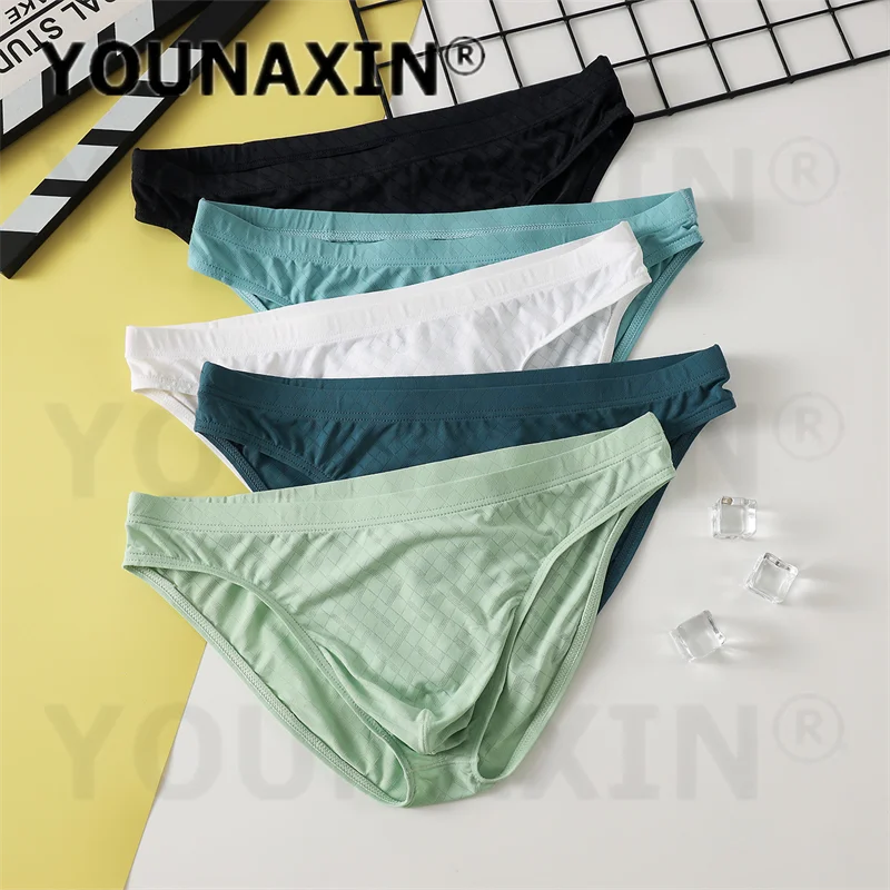 5 Pieces Men's Briefs Comfort Ice Silk Thin Low Rise Sexy Breathable Underwear Panties M L XL 2XL YOUNAXIN