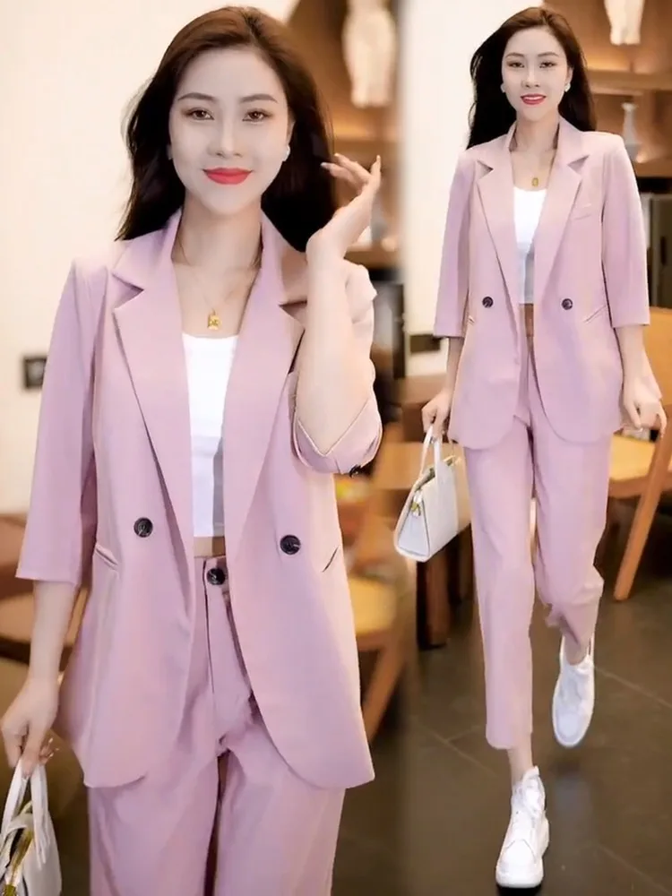 

Faionable Ele женский костюм, комплект большого размера, летняя верхняя одежда, брюки из двух предметов, комплект из двух предметов для миниатюрных женщин