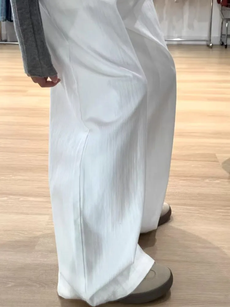 화이트 플리츠 스트레이트 레그 데님 진 여성 플러스 사이즈 하이웨이스트 슬림 힙 커버 와이드 레그 롱 팬츠 캐주얼 스타일