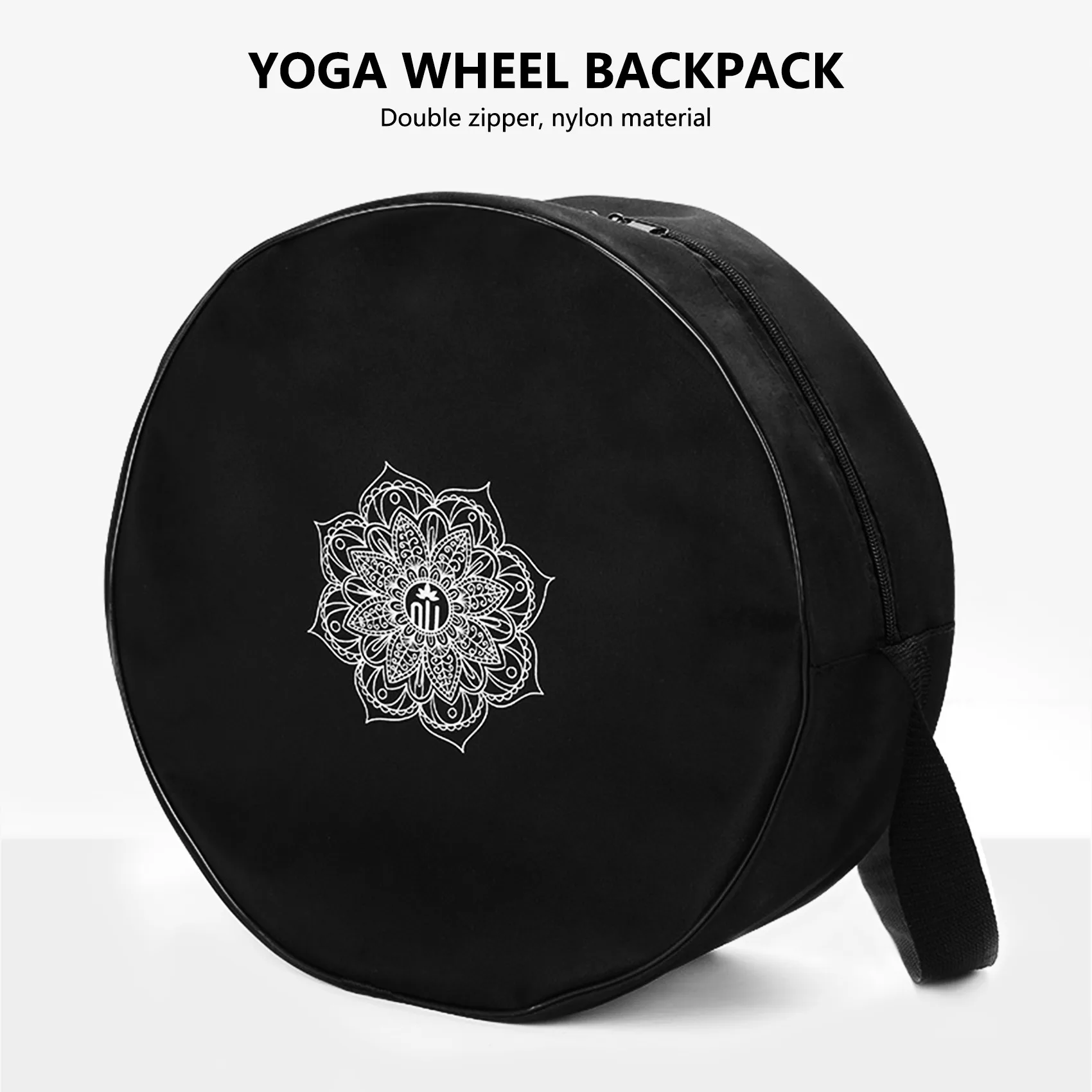A07T-Yoga Wheel Bag Nylon Black Mandala Flower 36X14cm Yoga Circle Bag For Yoga Wheel Large Capacity