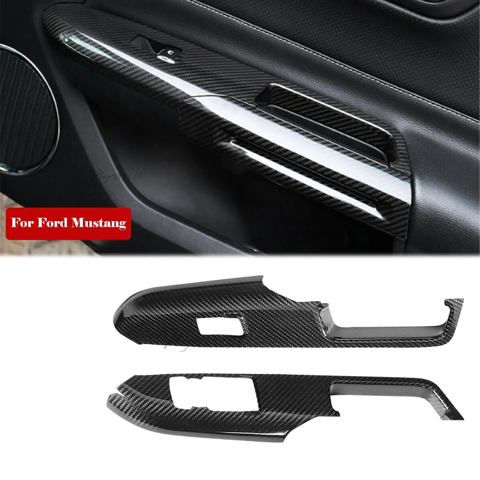 Glass Window Lifting Panel Decoration Dry Carbon Fiber For Ford Mustang 2015 2016 2017 2018 2019 2020