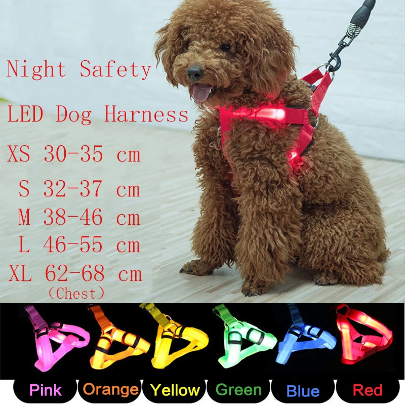 Adjustable LED Dog Harness Usb Rechargeable Flashing Night Safety No Pull Collars Harness For Small Medium Dogs Pets Arnes Perro