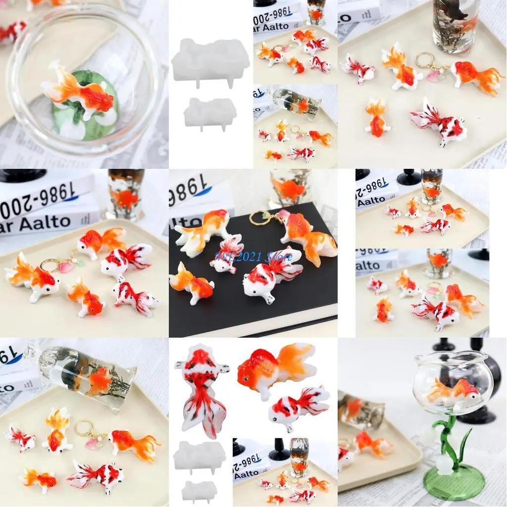 G5GC 2x/set قالب سلسلة المفاتيح للراتنج على شكل سمكة ذهبية قالب سيليكون إيبوكسي للحرف اليدوية #1