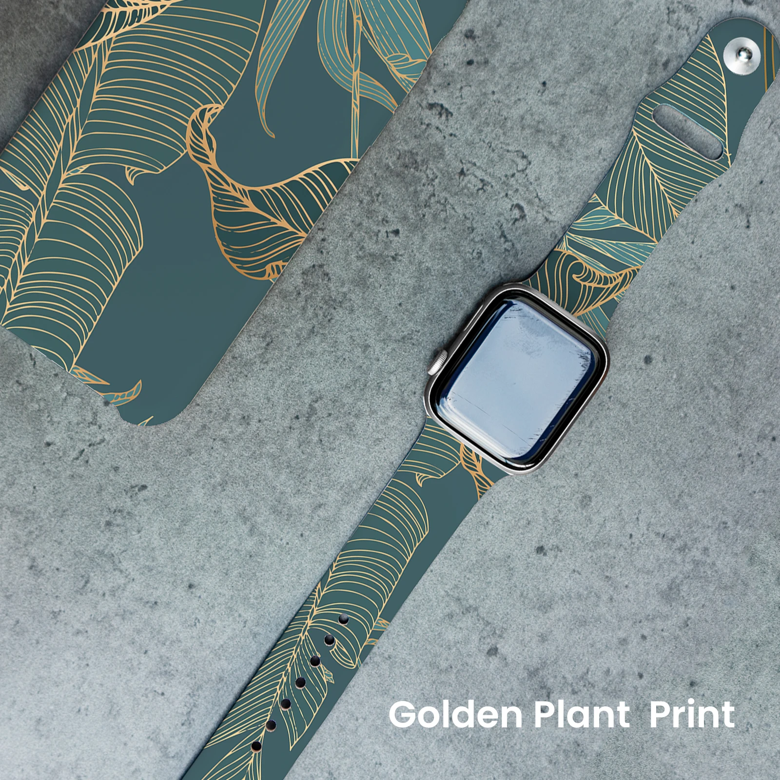 Golden Plant Watch Band Sport Compatible with Apple Watch Bands for Women Men Festival Soft Silicone Laser Strap for iWatch