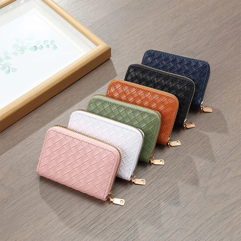 1PCS Fashion Woven Women's Wallet Short And Simple Card Bag Zipper Coin Purse