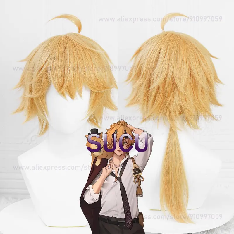 

Game Genshin Impact Thoma Cosplay Wig 56cm Golden Heat Resistant Synthetic Hair Anime Wigs Halloween Accessories