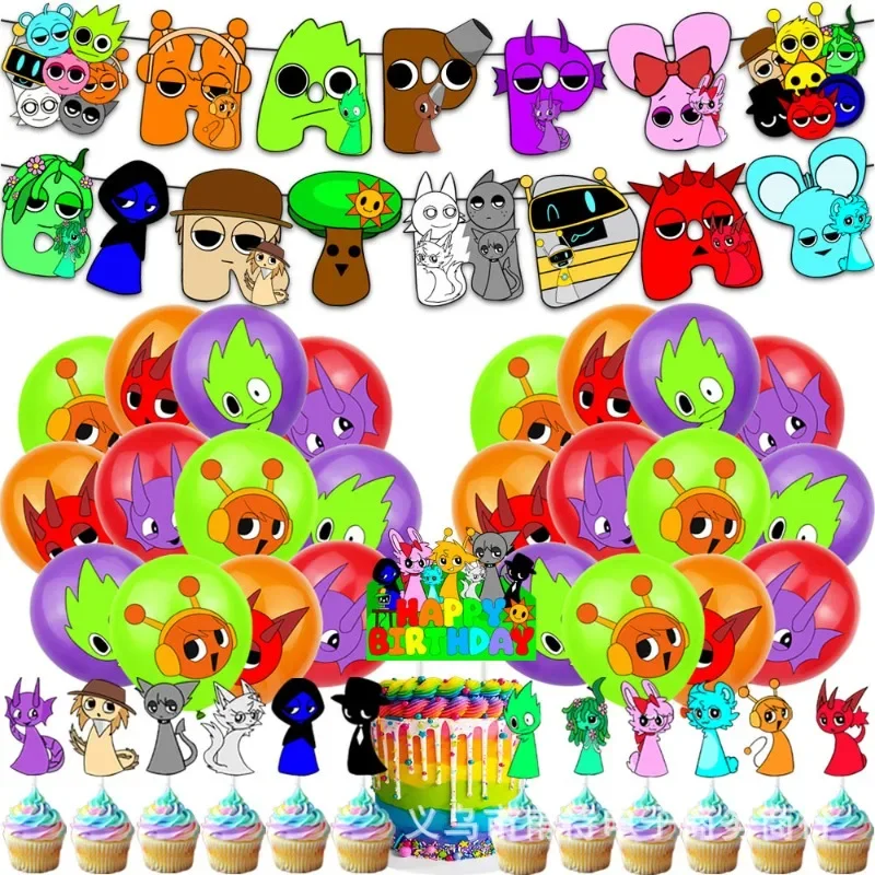 

Game Spronki Creative Cartoon Peripheral Birthday Theme Party Decoration Supplies Balloon Banner Pulling Cake Plaque Set 4pcs