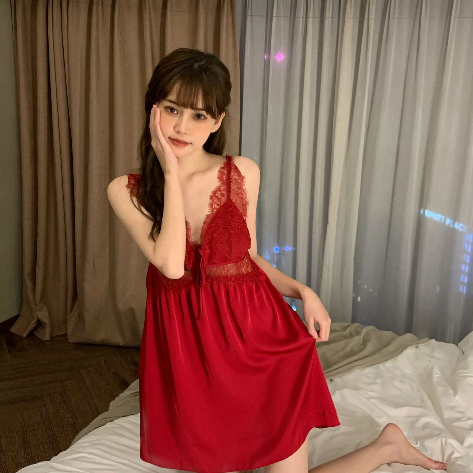 

Sexy Sleeveless Strap Nightgown Summer Womens Lace Nightdress Satin Backless Nighty Gown Lounge Sleep Dress Sleepwear