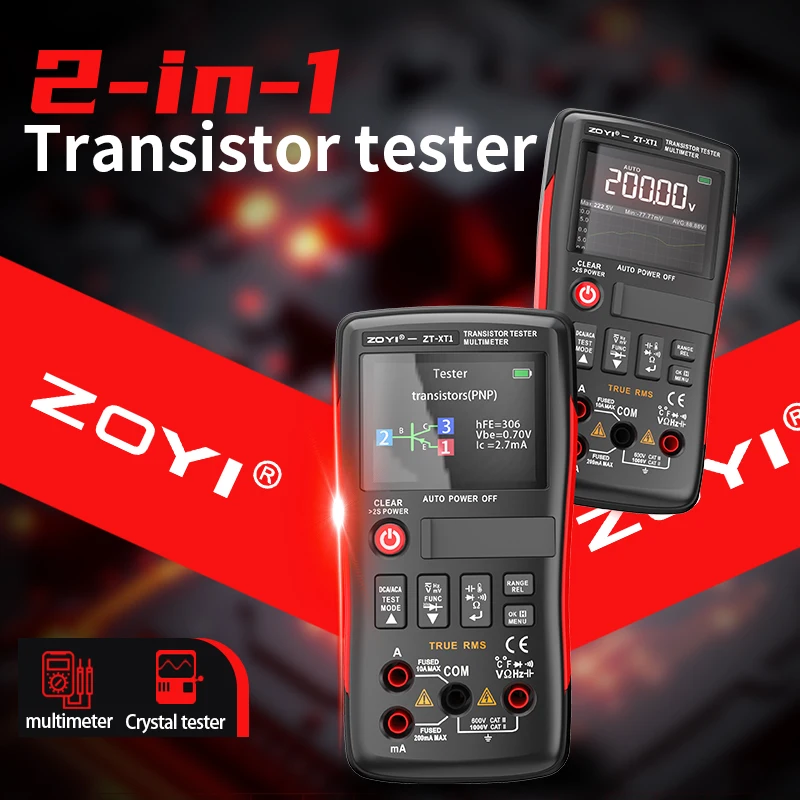 ZOYI ZT-XT1 2-in-1 Hochpräzisions-True-RMS-Multimeter & Transistortester, Spannungs-, Widerstands-, Dioden-, Kapazitäts- und Durchgangsprüfung – Detail 1