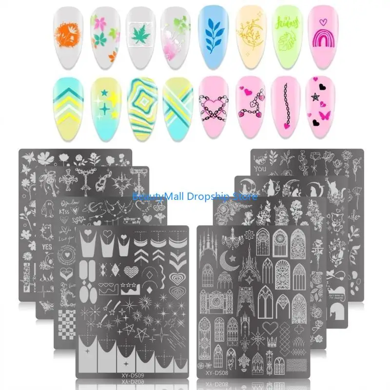 40JD French Nails Template Flowers Nails Stamps Stencils Lines Nails Stamping Plates